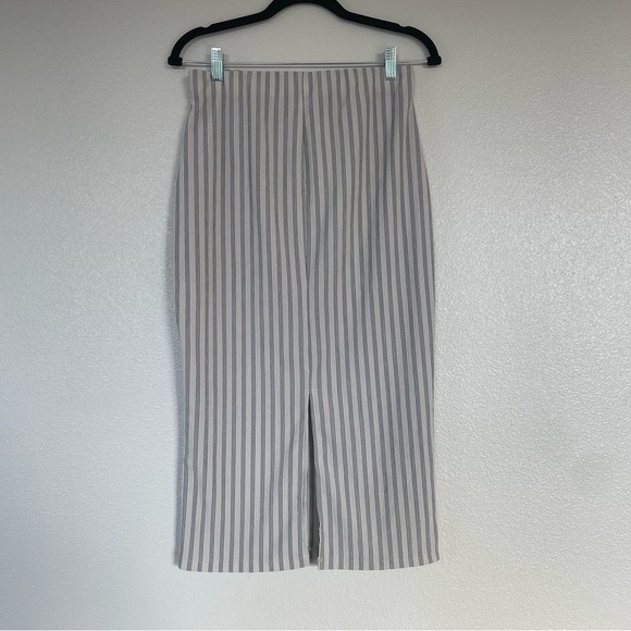 By & By Ivory Striped Skirt Crepe Textured Elastic Waist Back Slit Women's Small - Picture 3 of 5